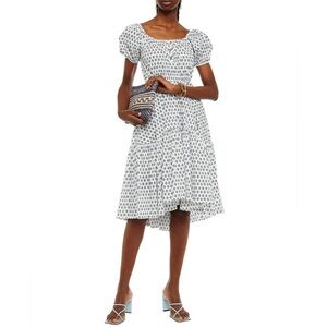 Caroline Constas Bardot Flounce Midi Dress Blue + White Size Women’s Small